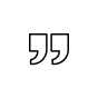 Quotation mark icon inside a white circle.
